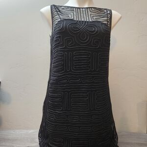 Lauren Ralph Lauren Black Dress Size 6 Soutache Tambour Lace‎ Knit Sheer Boxy